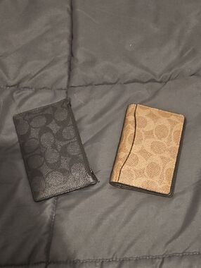 Coach Card Holder Set in Black and Tan Signature Canvas Wallets Unisex
